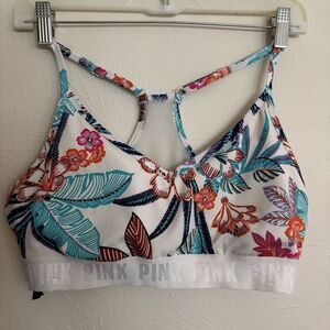 Victoria Secret PINK Sports Bra Large Racerback Tropical Floral White